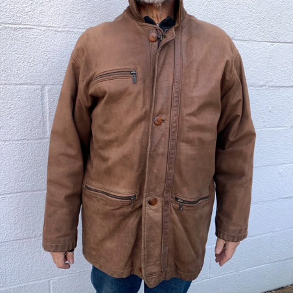 Vintage Armani Pelle brown leather men's coat